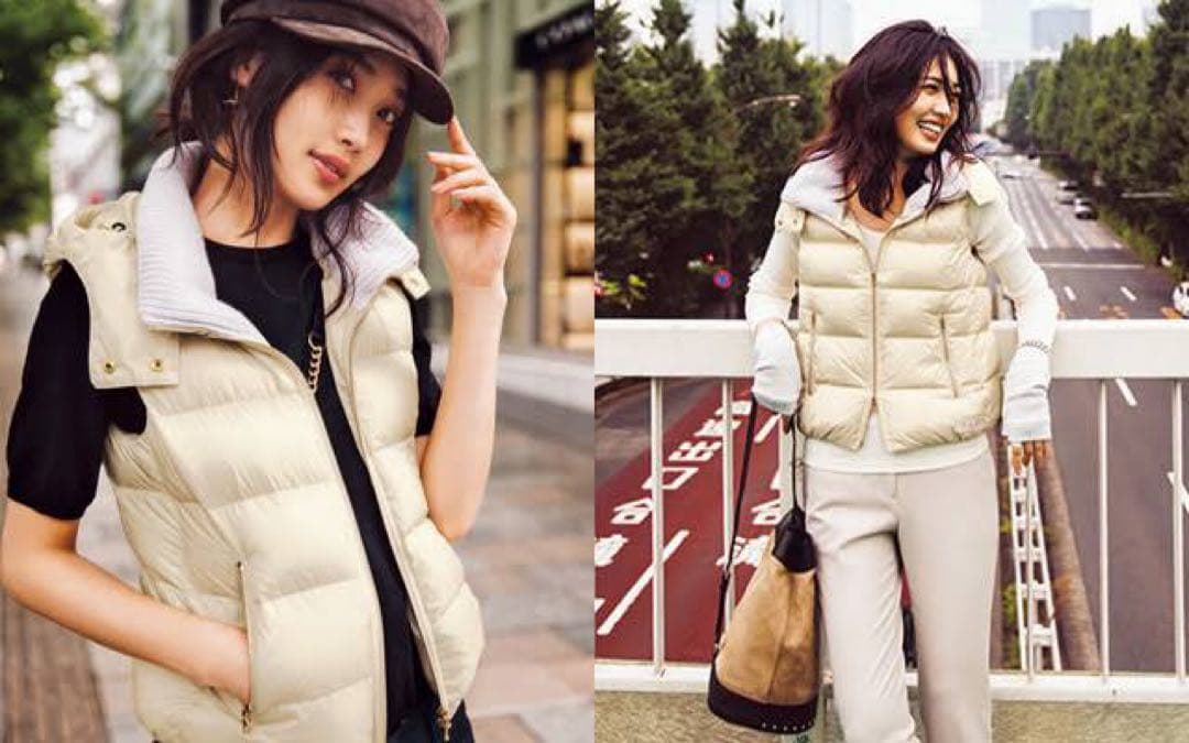 タトラス　Oggiコラボ　クリーム色　フード付きダウンベスト