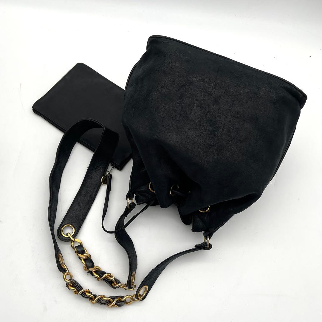 シャネル　ラムスキン　巾着　ハンドバッグ　ショルダーバッグ　ブラック　ココマーク