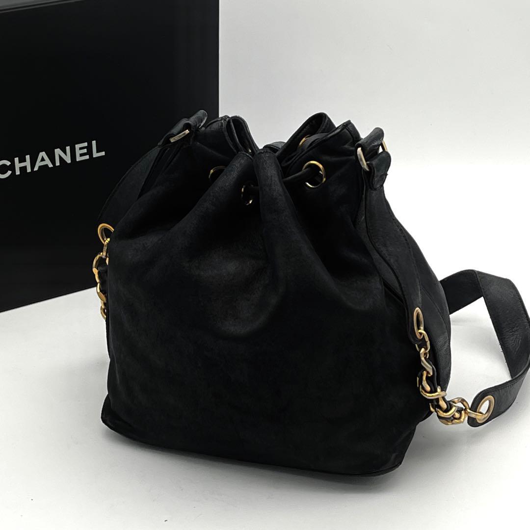 シャネル　ラムスキン　巾着　ハンドバッグ　ショルダーバッグ　ブラック　ココマーク