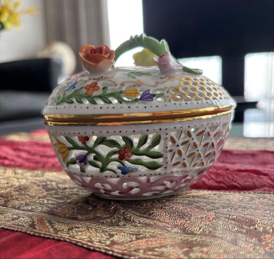 美品　ヘレンド ボンボニエール 金彩 透かし オープンワーク