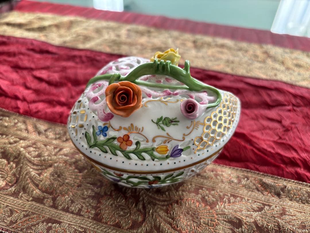 美品　ヘレンド ボンボニエール 金彩 透かし オープンワーク