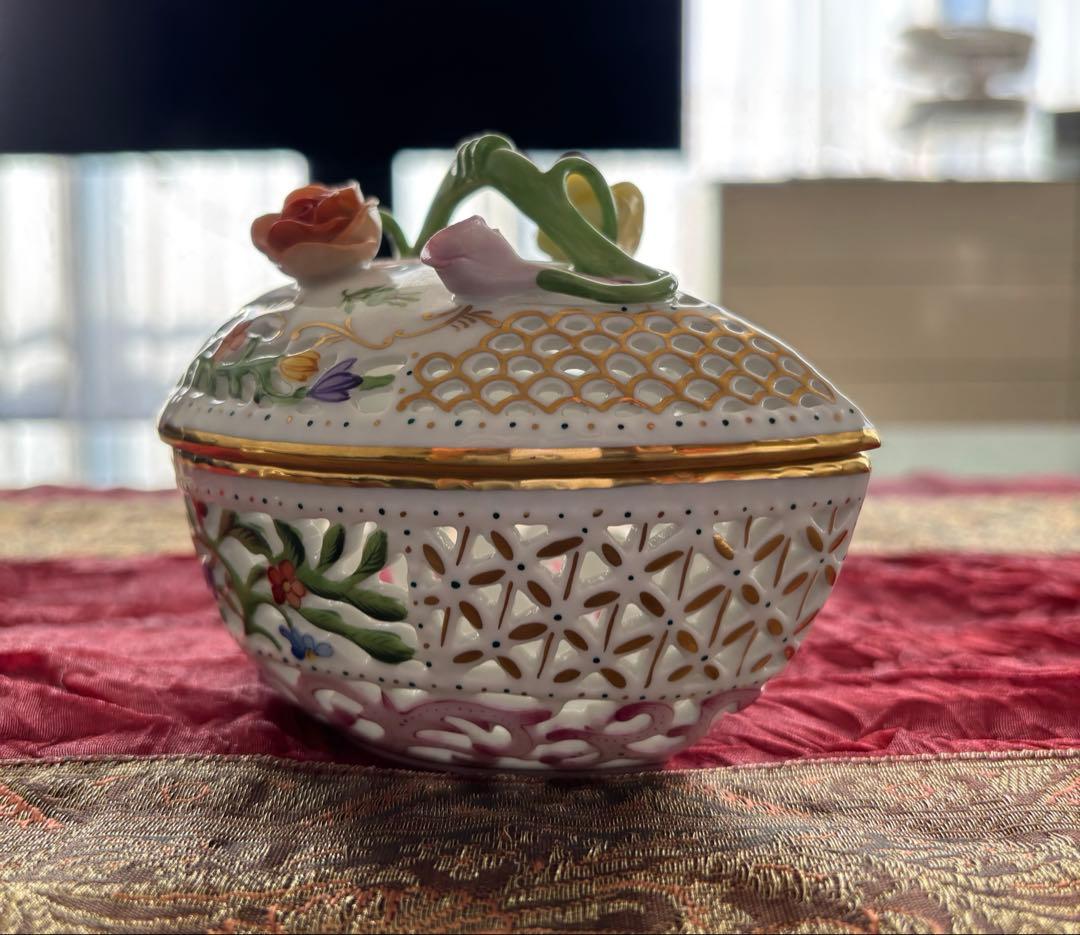 美品　ヘレンド ボンボニエール 金彩 透かし オープンワーク