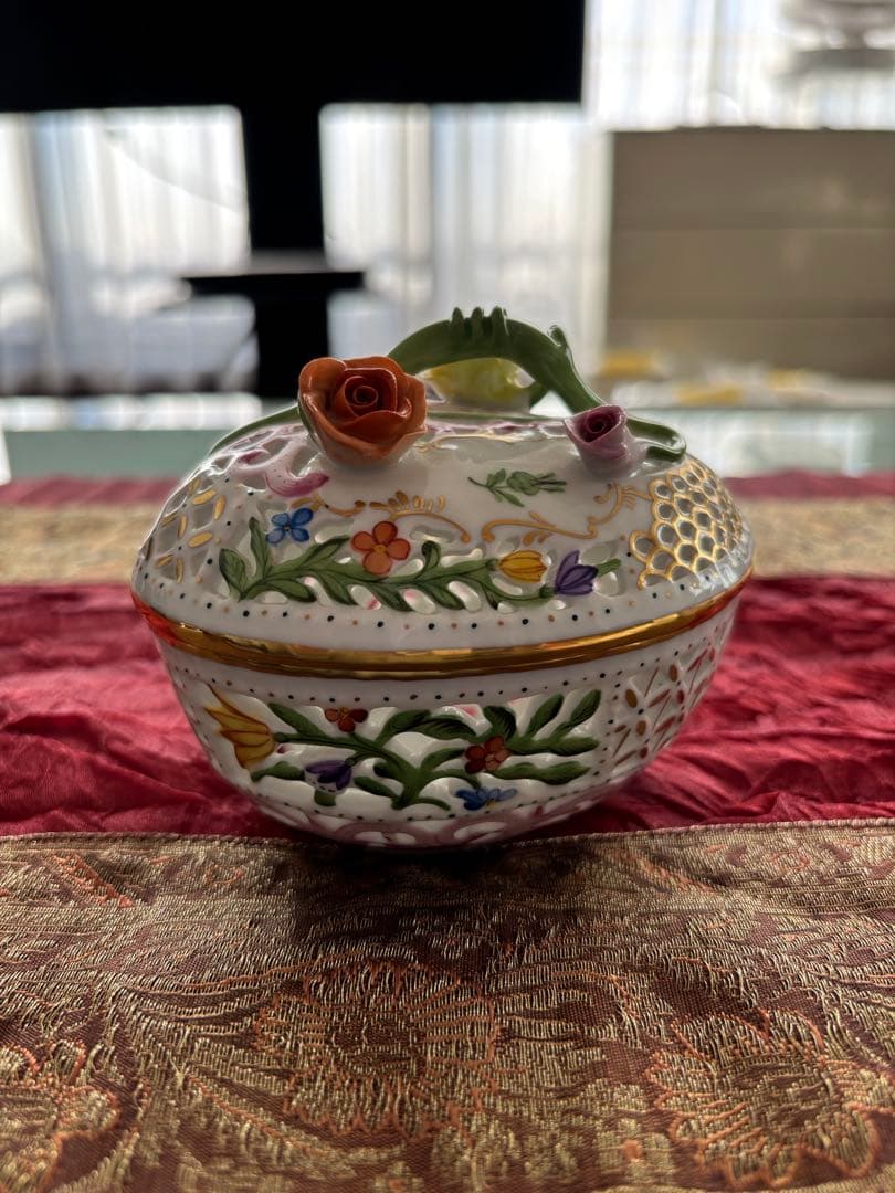 美品　ヘレンド ボンボニエール 金彩 透かし オープンワーク