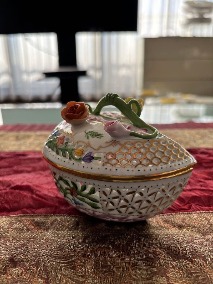 美品　ヘレンド ボンボニエール 金彩 透かし オープンワーク