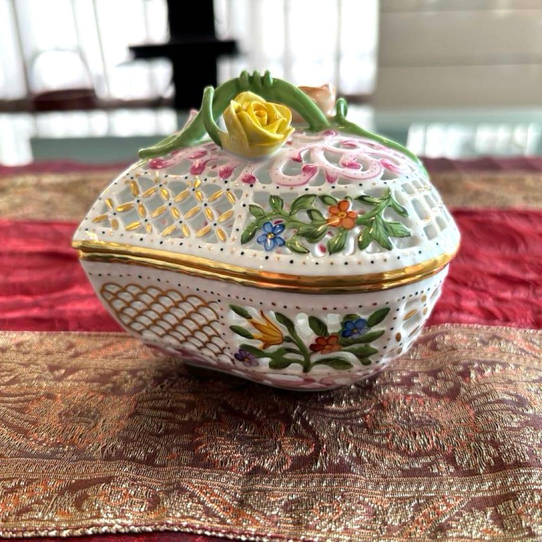 美品　ヘレンド ボンボニエール 金彩 透かし オープンワーク