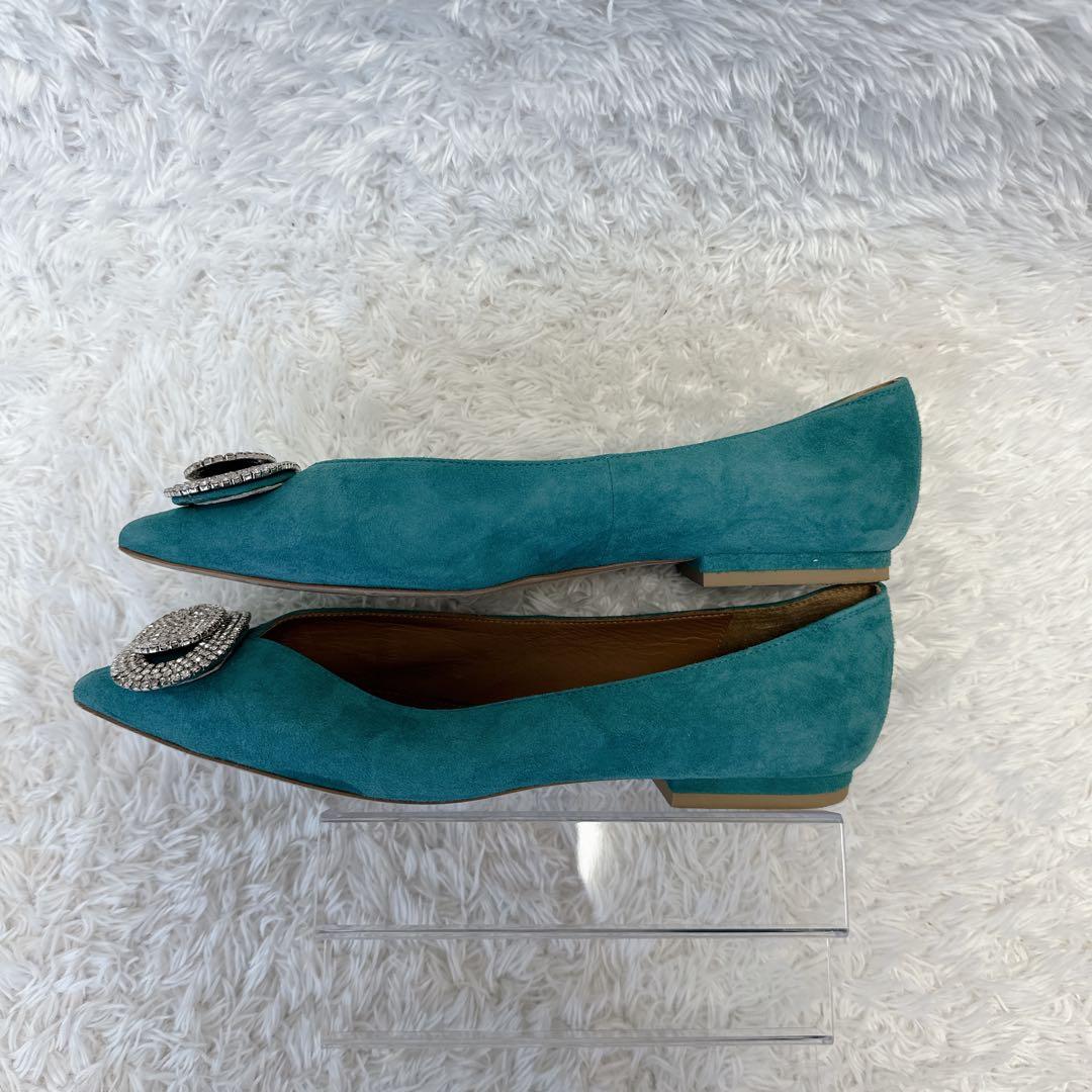 【良品】pippichic グリーン ビジュー付きフラットシューズ 37