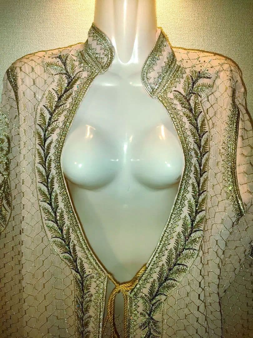 【新品】エジプト製ピンク 刺繍ストーン装飾 カフタン