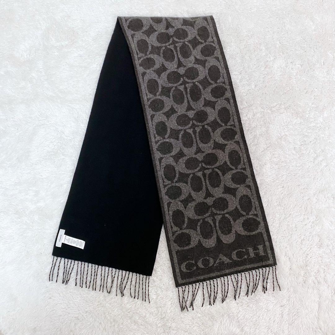 極美品　COACH　マフラー　カシミヤ100%　シグネチャー　ブラック