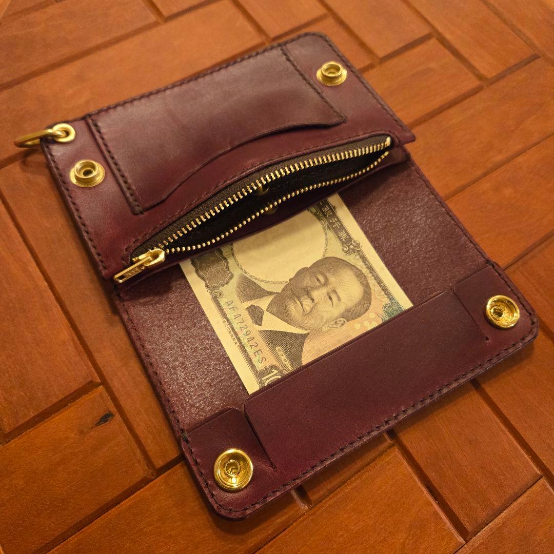 140ミドル　トラッカーウォレット イタリアンレザーTEXAS【ワインレッド】