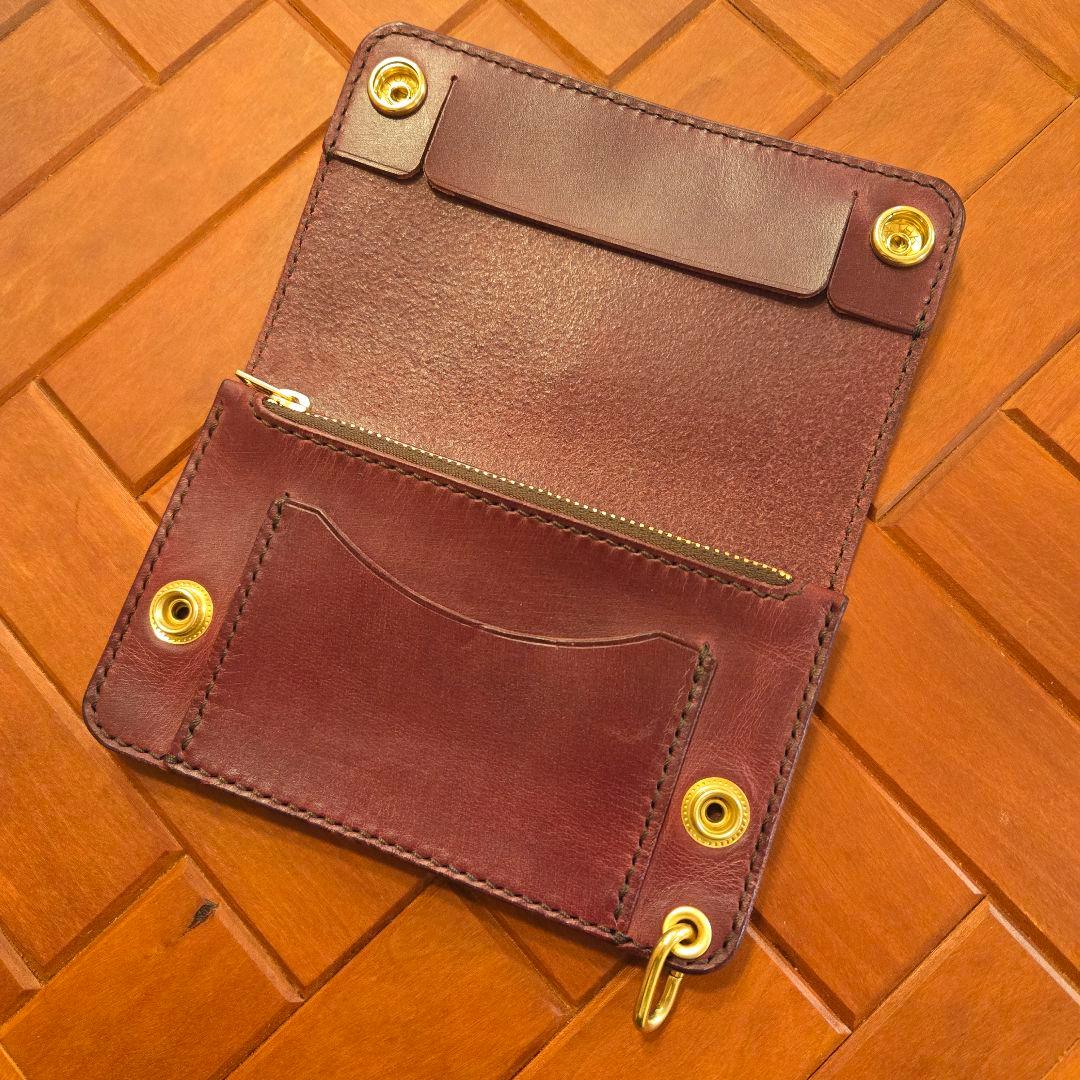 140ミドル　トラッカーウォレット イタリアンレザーTEXAS【ワインレッド】