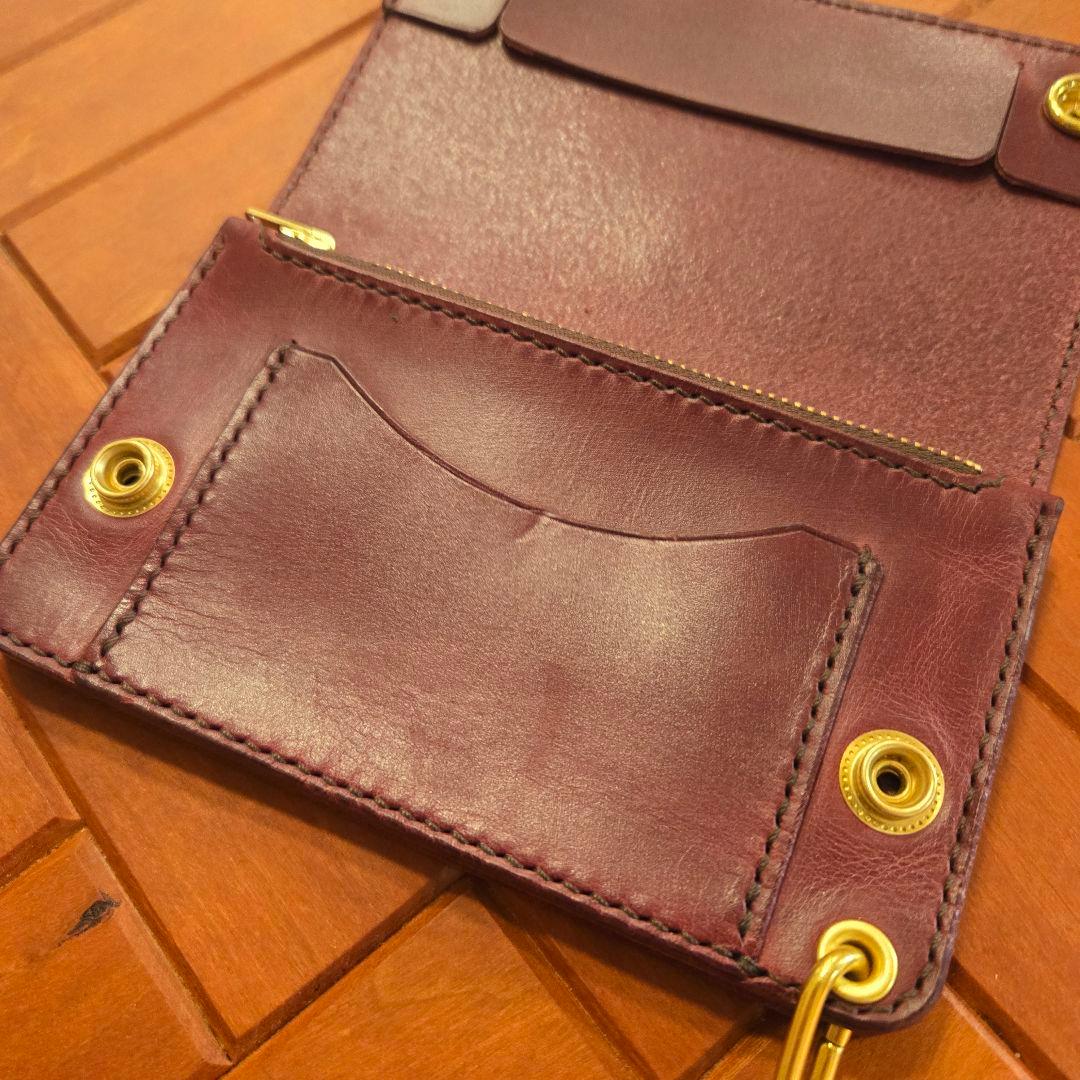 140ミドル　トラッカーウォレット イタリアンレザーTEXAS【ワインレッド】