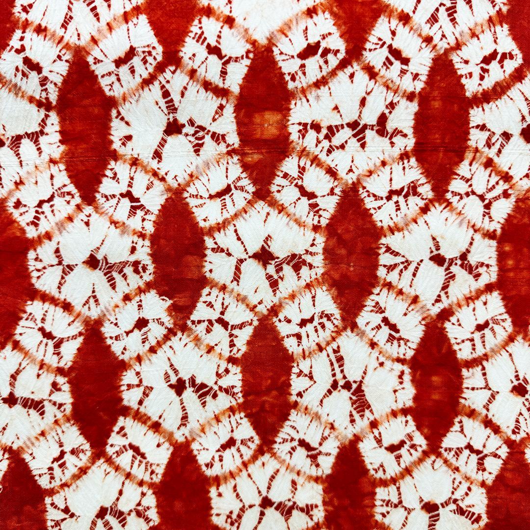 美品 長尺■ 草紫堂 証紙付 南部茜染 七宝 正絹 開き名古屋帯