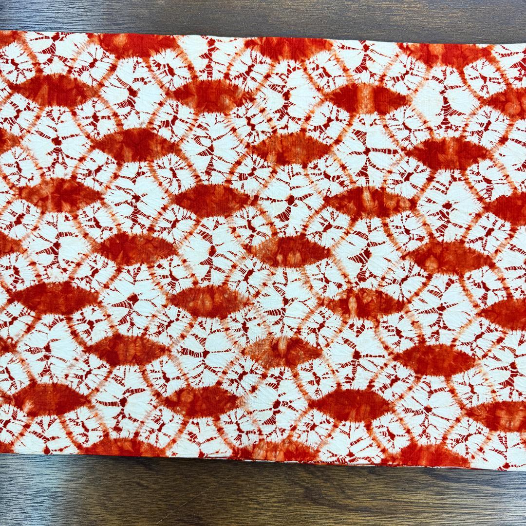 美品 長尺■ 草紫堂 証紙付 南部茜染 七宝 正絹 開き名古屋帯