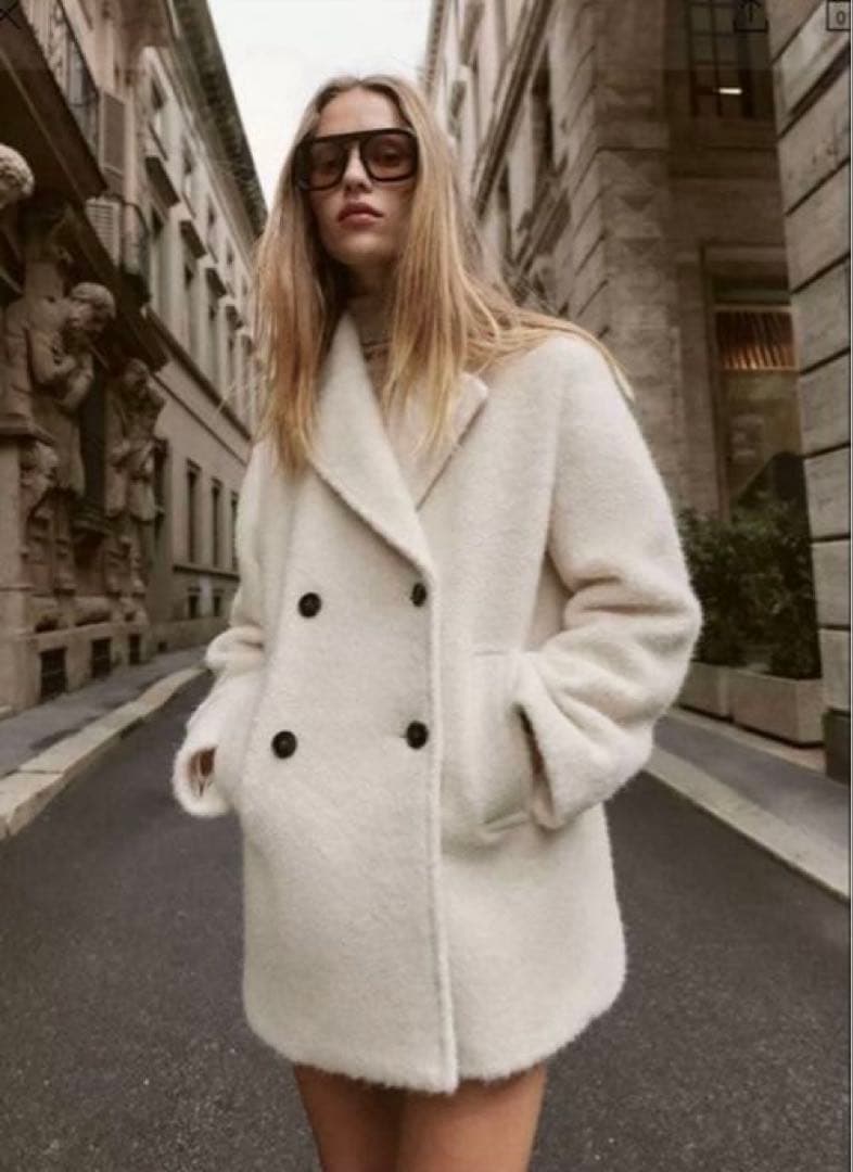 ZARA ブークレダブルブレストミディ丈コート M