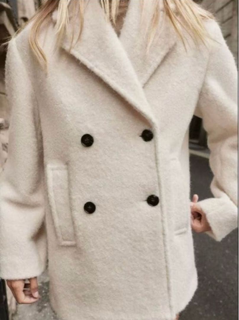 ZARA ブークレダブルブレストミディ丈コート M