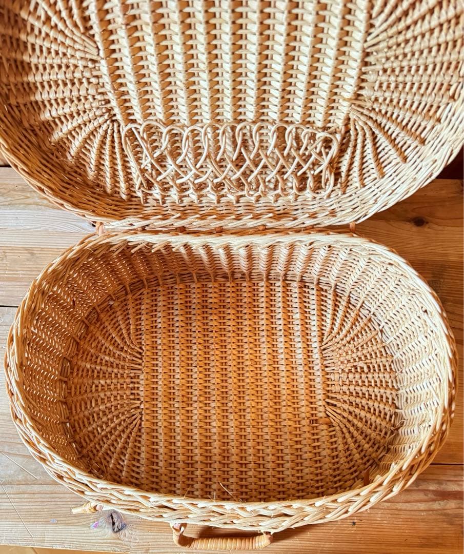 美品‼︎ 籐籠　オーバル型バスケット　ピクニック　インテリア小物入れ　レトロ