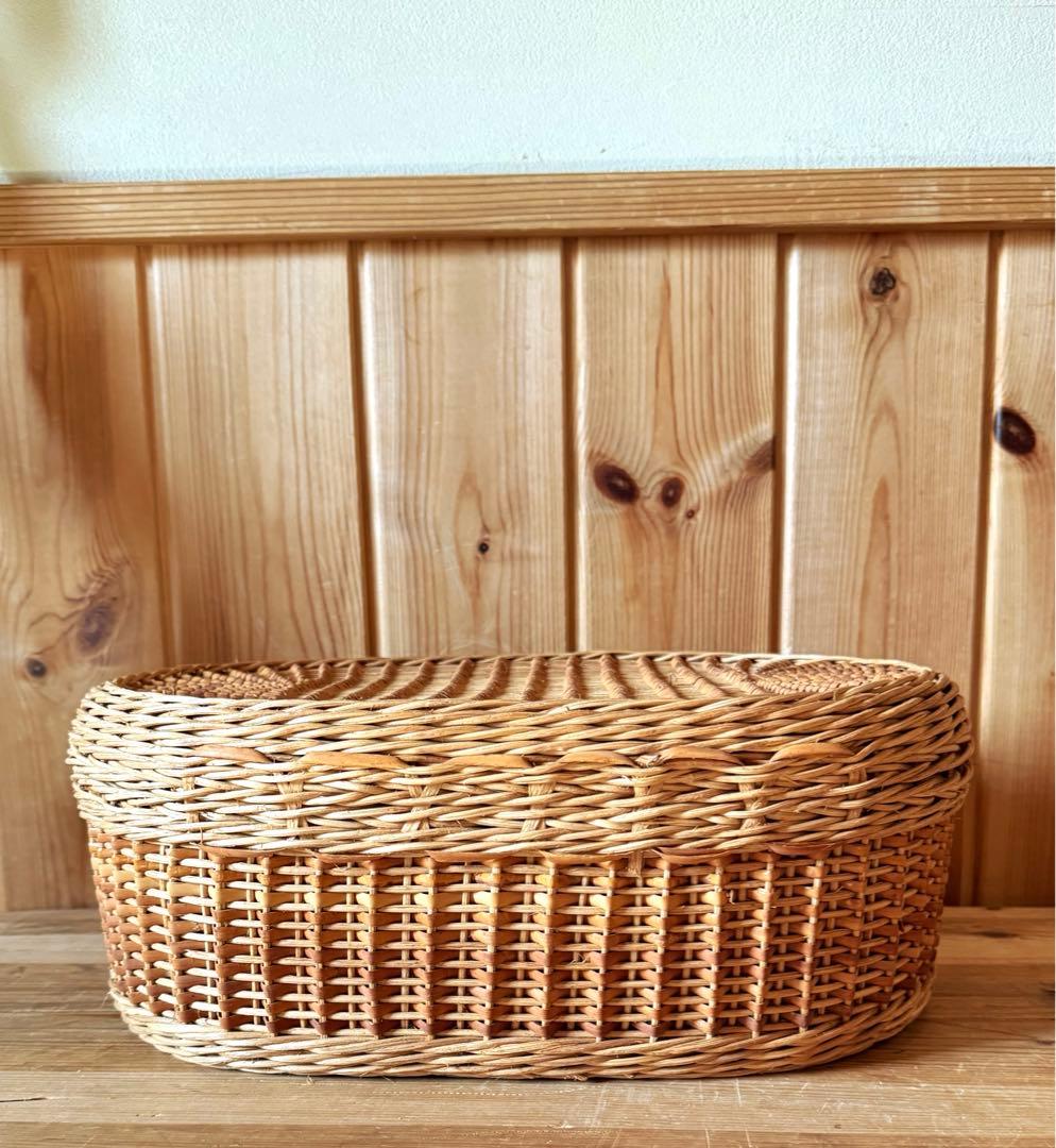 美品‼︎ 籐籠　オーバル型バスケット　ピクニック　インテリア小物入れ　レトロ