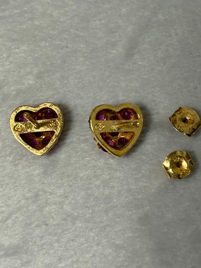 天然ルビー　K18 ハート形ピアス