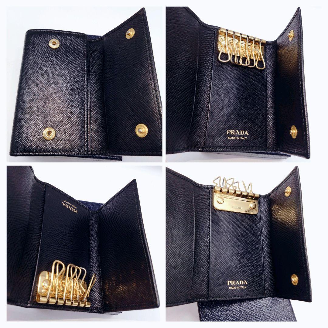 極美　プラダ　サフィアーノ　6連 キーケース　ネロ　三角ロゴ　箱ギャランティ有り