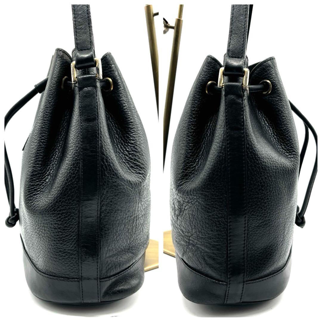 【90s 美品】バーバリー 巾着 レザー ホースロゴ ブラック ショルダーバッグ