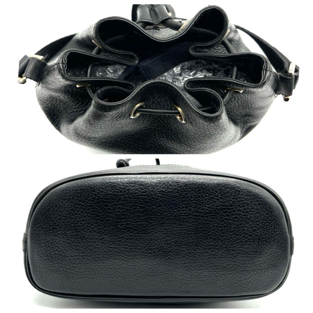 【90s 美品】バーバリー 巾着 レザー ホースロゴ ブラック ショルダーバッグ