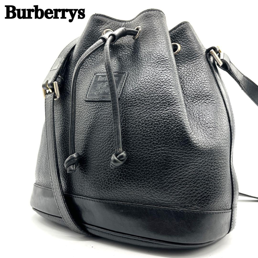 【90s 美品】バーバリー 巾着 レザー ホースロゴ ブラック ショルダーバッグ