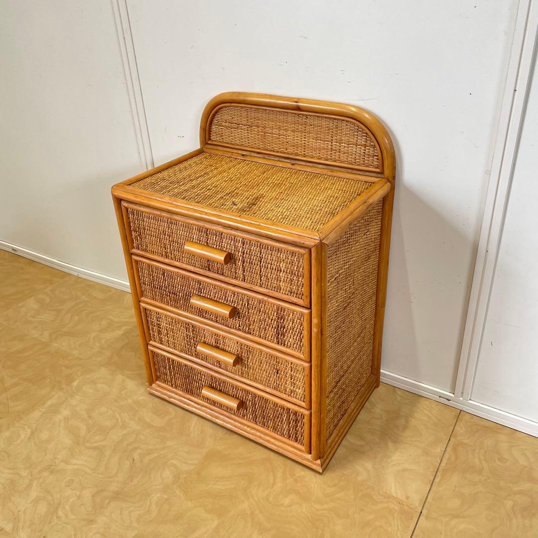 籐 ラタン 4段チェスト③ 引き出し 収納 タンス 箪笥 電話台 ビンテージ
