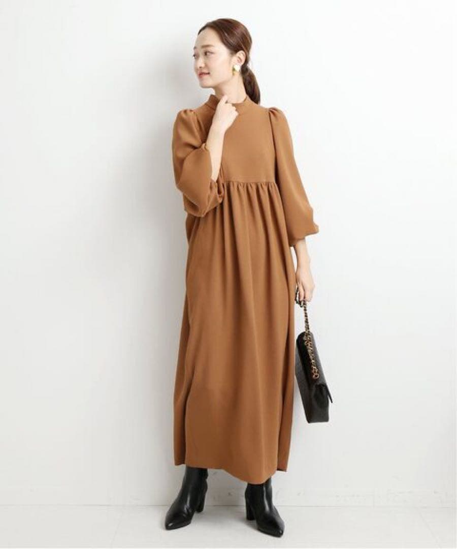 【限定セール】アセテートバックサテン ジョーゼットワンピース ブラウン　イエナ