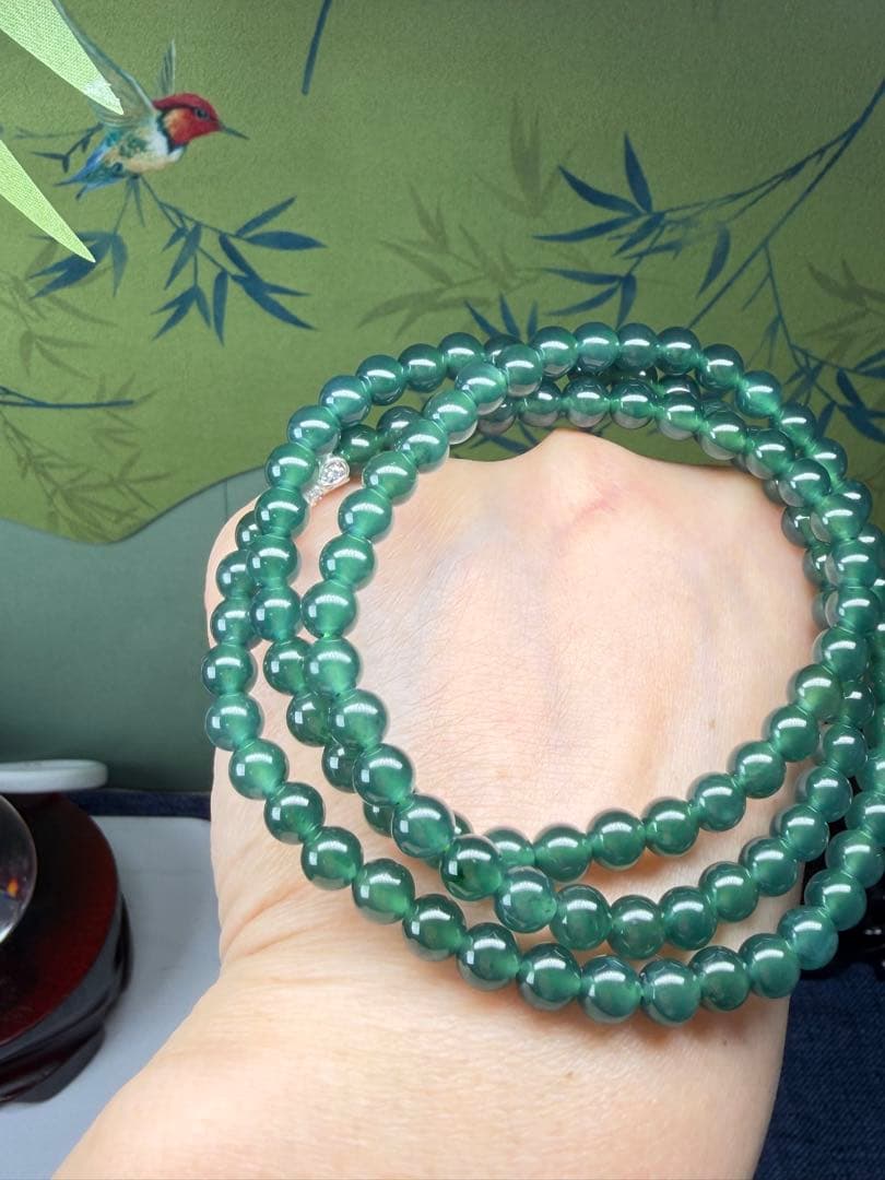贅沢‼️天然本翡翠　高品質氷種藍緑色味翡翠一連ネックレス　鑑定書付き
