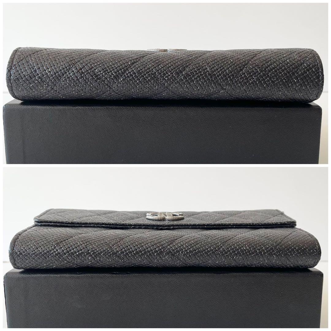 【新品】CHANEL 長財布 マトラッセ キャビアスキン ココマーク ラメ