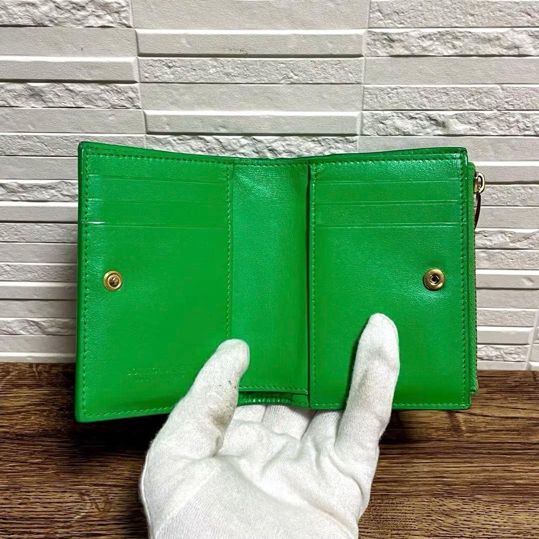 ボッテガ マキシ イントレチャート カセット 二つ折り 財布 グリーン レザー,
