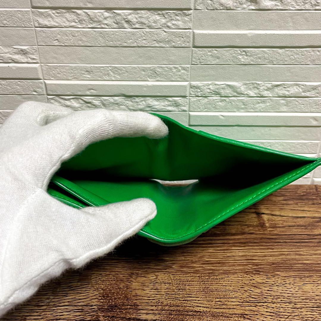 ボッテガ マキシ イントレチャート カセット 二つ折り 財布 グリーン レザー,