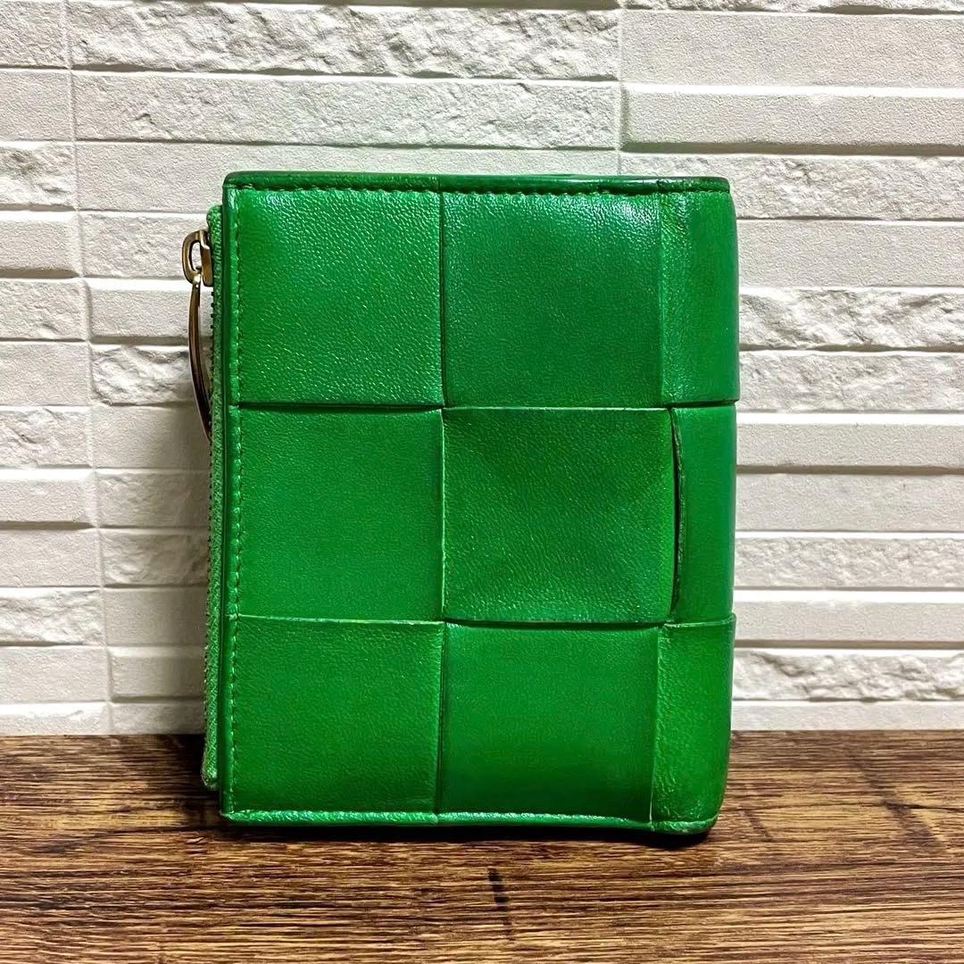 ボッテガ マキシ イントレチャート カセット 二つ折り 財布 グリーン レザー,