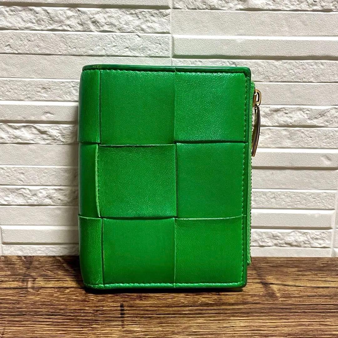 ボッテガ マキシ イントレチャート カセット 二つ折り 財布 グリーン レザー,