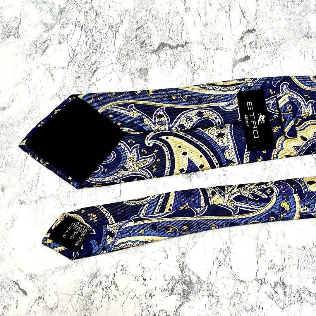【極美品】エトロ　ブランド　ネクタイ　ペイズリー　シルク100% イタリア製　青