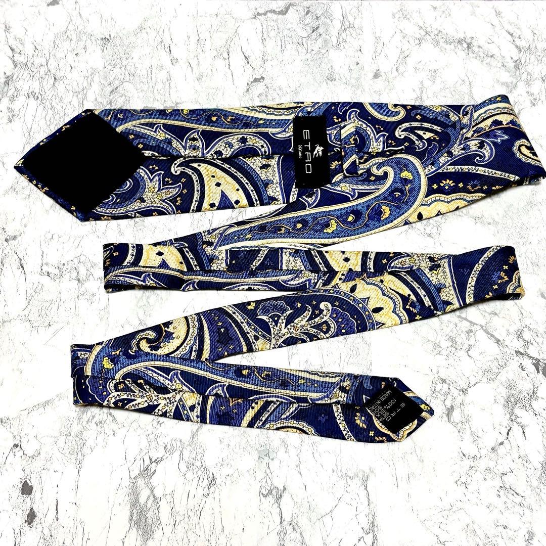 【極美品】エトロ　ブランド　ネクタイ　ペイズリー　シルク100% イタリア製　青