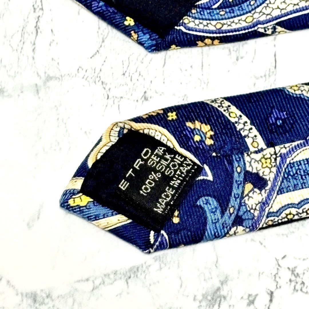 【極美品】エトロ　ブランド　ネクタイ　ペイズリー　シルク100% イタリア製　青