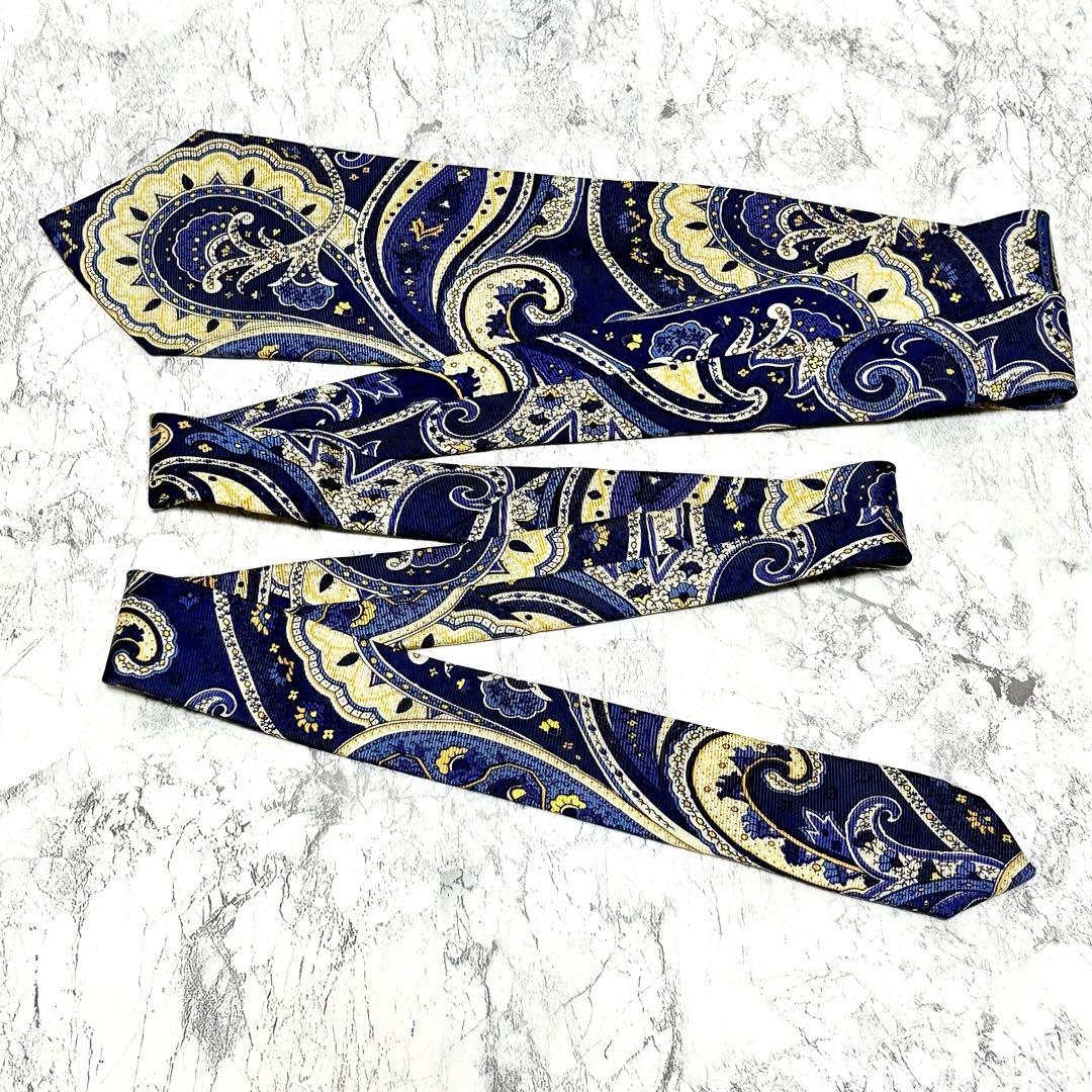 【極美品】エトロ　ブランド　ネクタイ　ペイズリー　シルク100% イタリア製　青