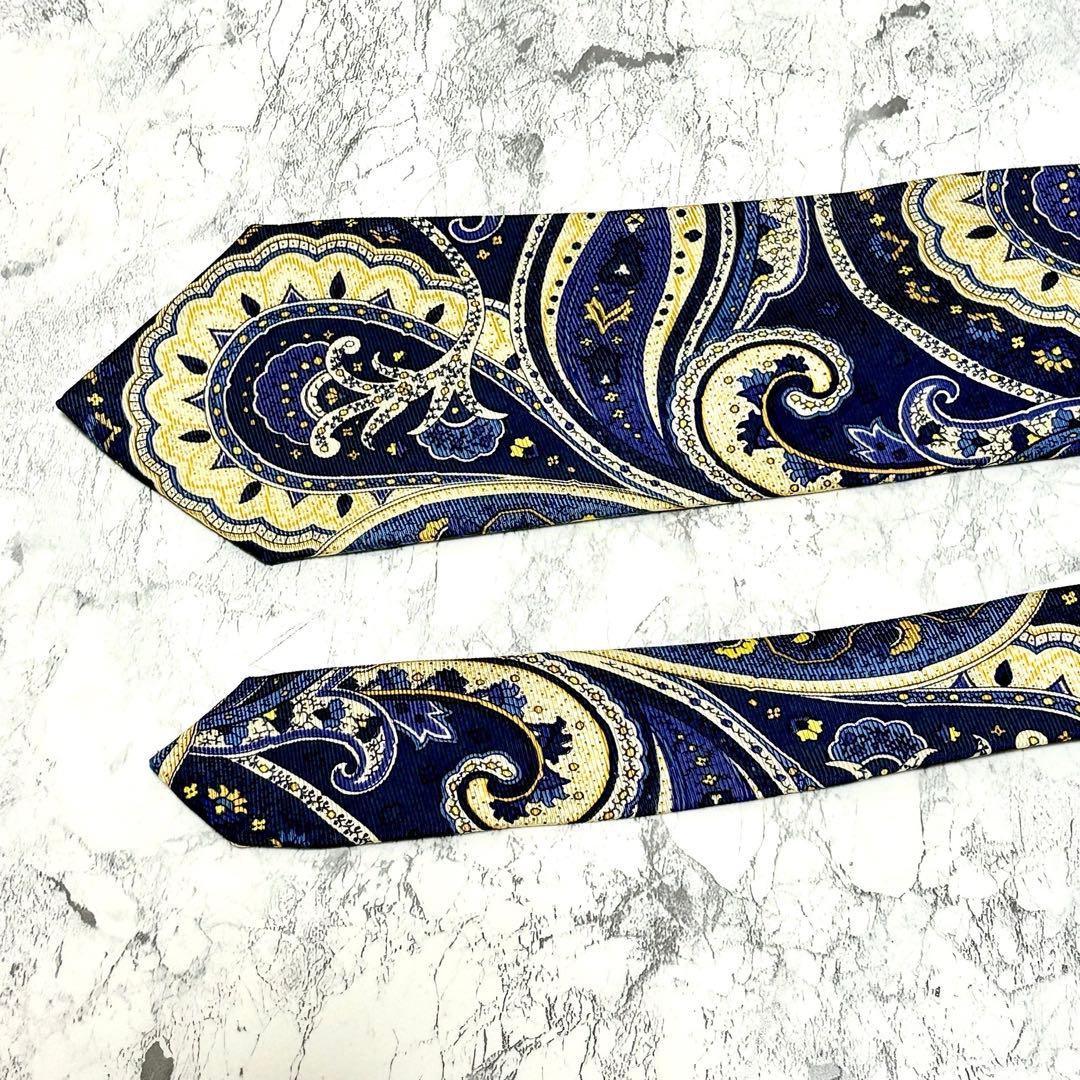 【極美品】エトロ　ブランド　ネクタイ　ペイズリー　シルク100% イタリア製　青