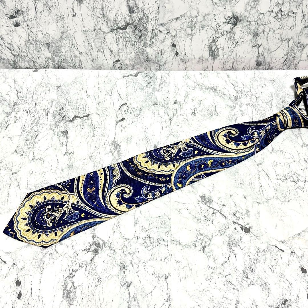 【極美品】エトロ　ブランド　ネクタイ　ペイズリー　シルク100% イタリア製　青