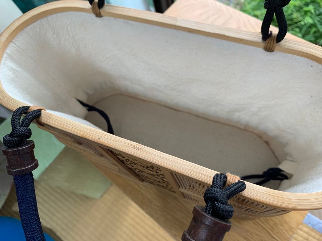 駿河竹千筋細工　バッグ　持ち手藍色