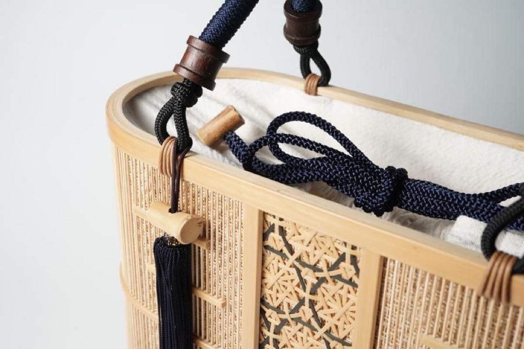 駿河竹千筋細工　バッグ　持ち手藍色