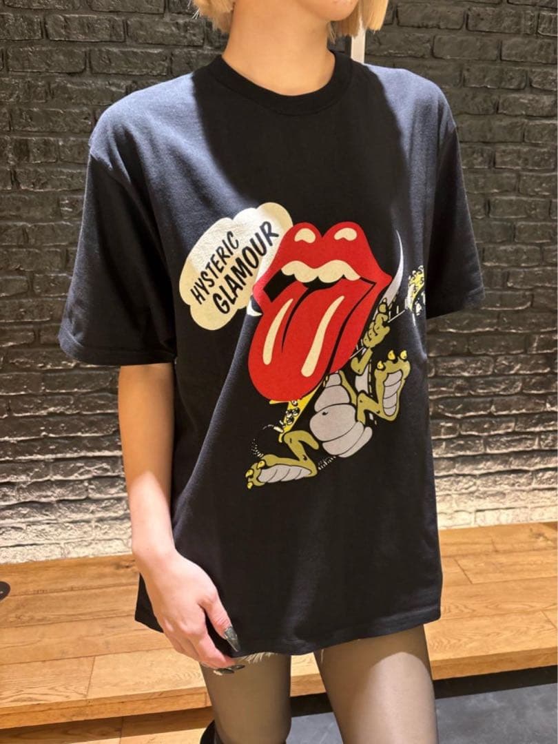 ヒス×ローリングストーンズ半袖Tシャツ【TOUNGE DINOSAUR】黒L