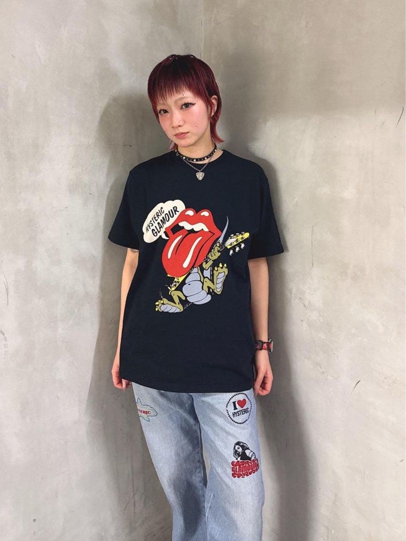 ヒス×ローリングストーンズ半袖Tシャツ【TOUNGE DINOSAUR】黒L