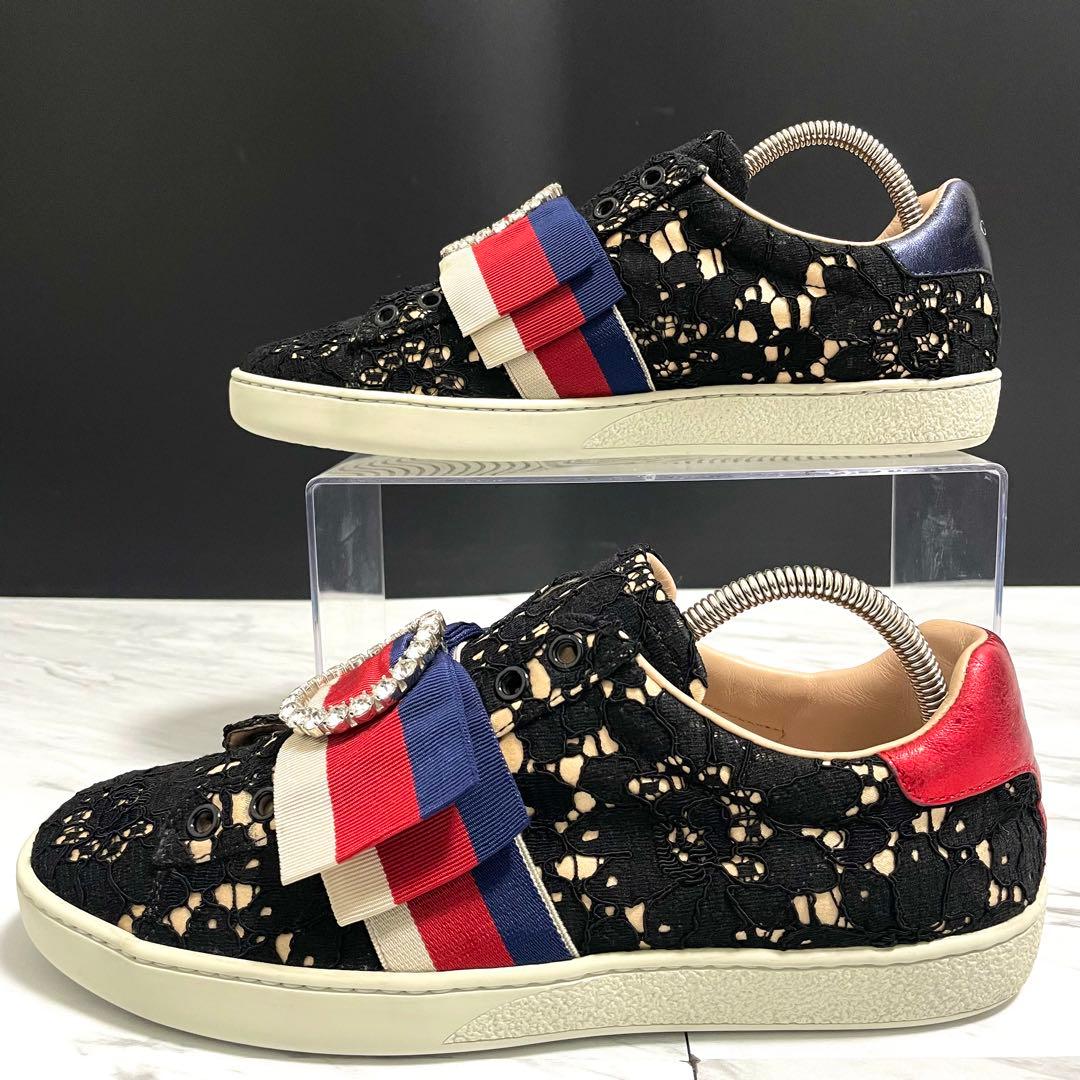 美品⭐️GUCCI エース フローラル クリスタル リボン 24.5cm
