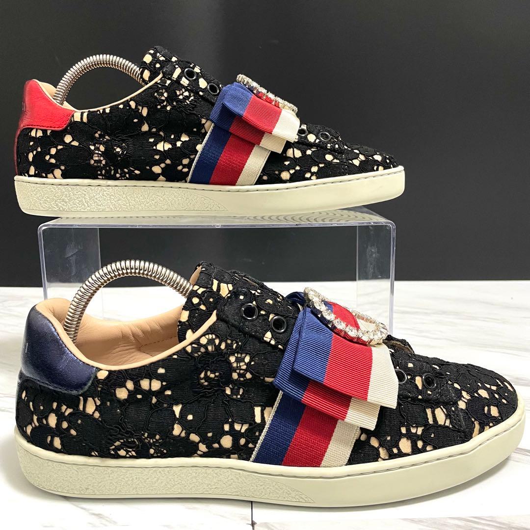 美品⭐️GUCCI エース フローラル クリスタル リボン 24.5cm