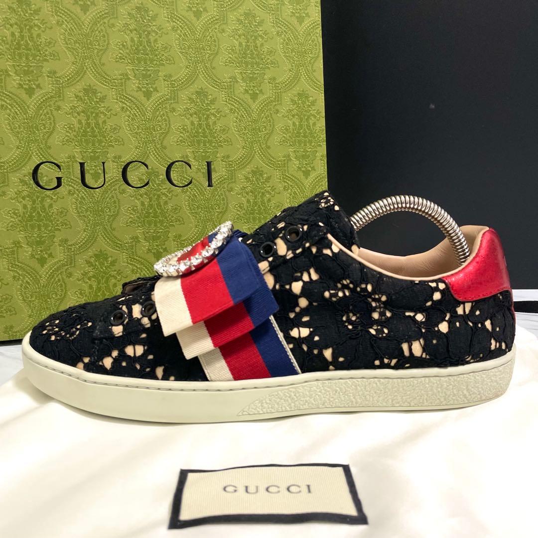 美品⭐️GUCCI エース フローラル クリスタル リボン 24.5cm