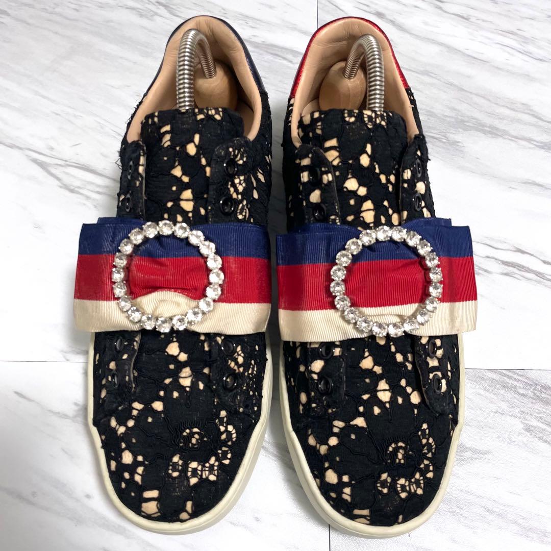 美品⭐️GUCCI エース フローラル クリスタル リボン 24.5cm