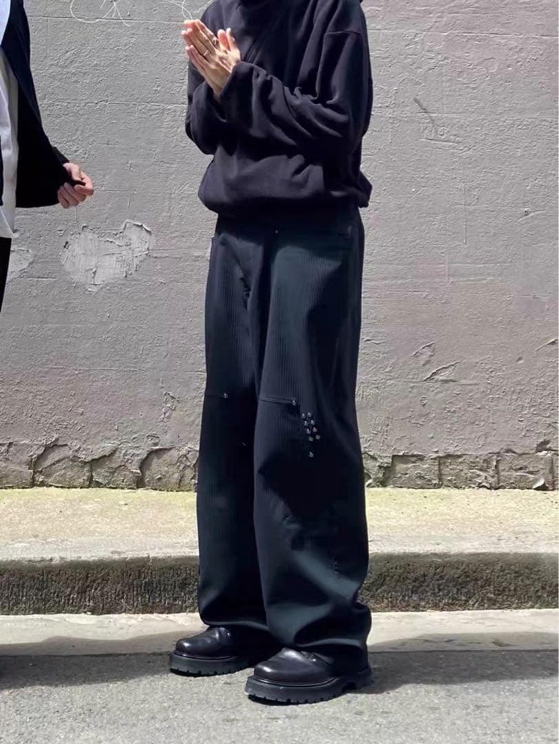 美品 Kiko kostadinov ビジュー付き黒ワイドパンツ トラウザー