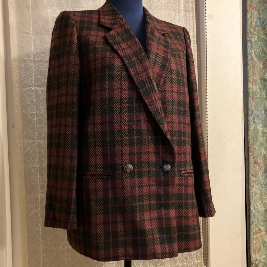 バーバリーズ　テーラードジャケット 赤黒　チェック　裏地あり　M